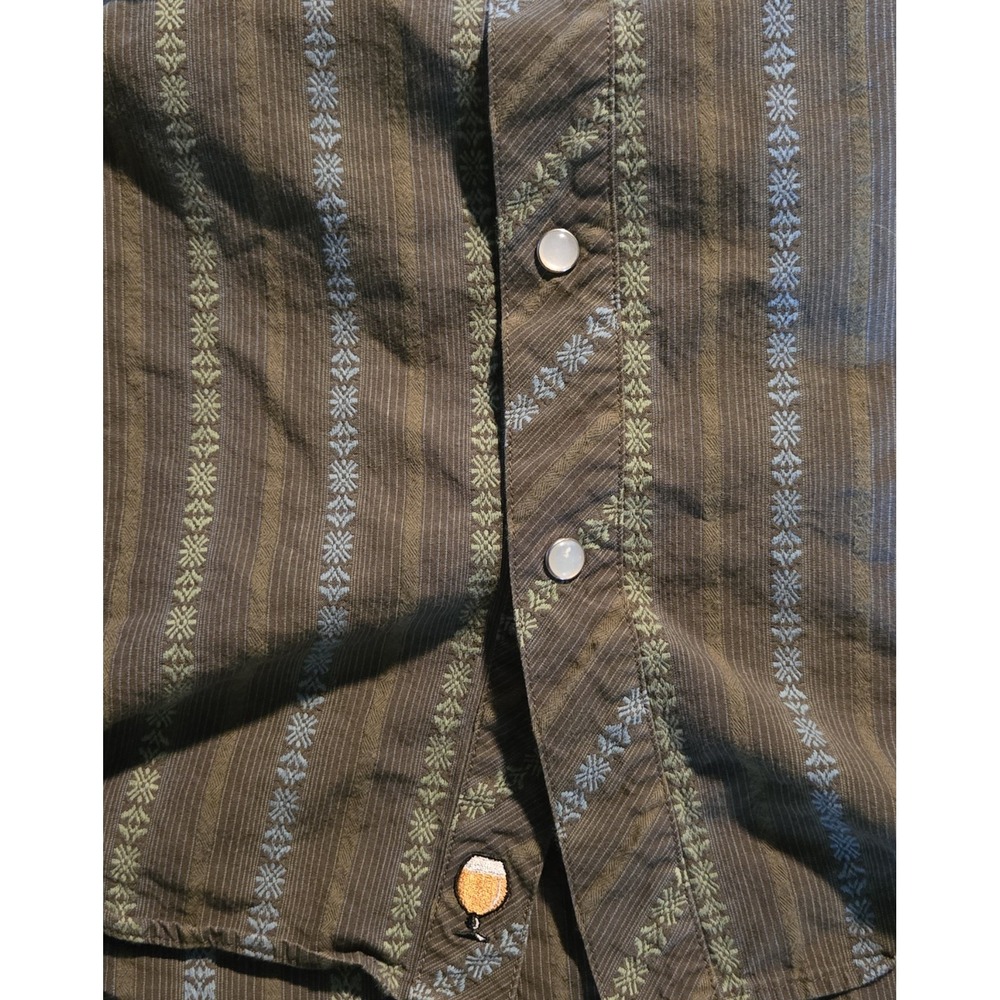 Patagonia New Belgium Organic Cotton Snap Button Shirt Mens S Green Blue Striped - Picture 4 of 10